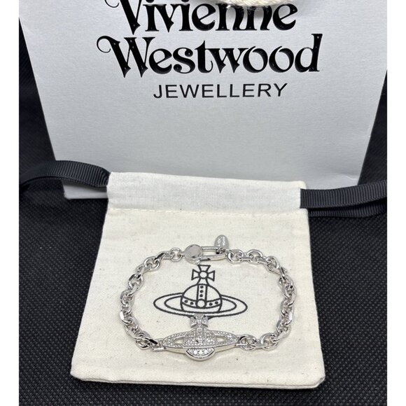 Vivienne Westwood Mini Bas Relief Silver White Bracelet With Bag - Picture 1 of 5